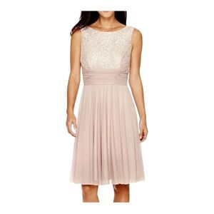 Jessica Howard Dress Dusty Pink Ruched Empire Waist Sleeveless Lace Women 10